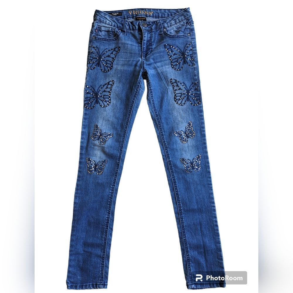 VIGOSS Juniors Skinny Jeans The Jagger butterfly embellishments denim